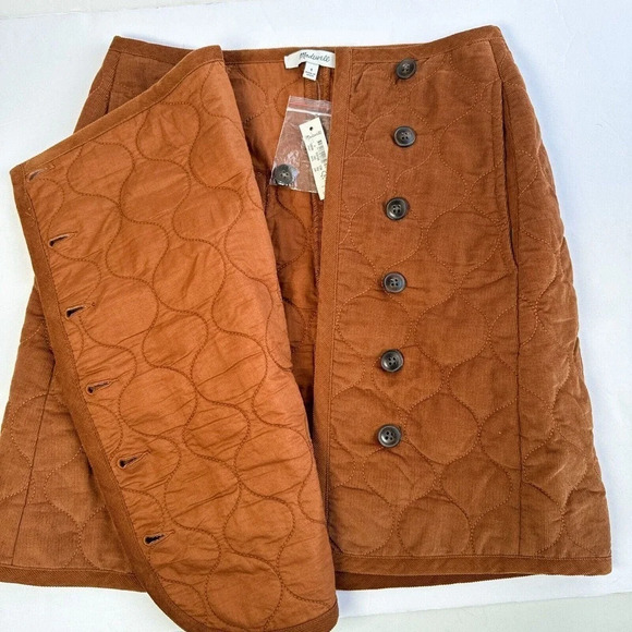 Madewell New Corduroy Quilted Brown Pockets Mini A-line Skirt Fall Women's 4 - Picture 8 of 12